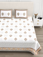Luxe 100% Pure Cotton Printed Double Bed Bedsheet – With 2 Pillow Covers