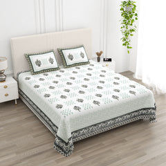 Luxe 100% Pure Cotton Printed Double Bed Bedsheet – With 2 Pillow Covers