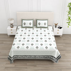 Luxe 100% Pure Cotton Printed Double Bed Bedsheet – With 2 Pillow Covers