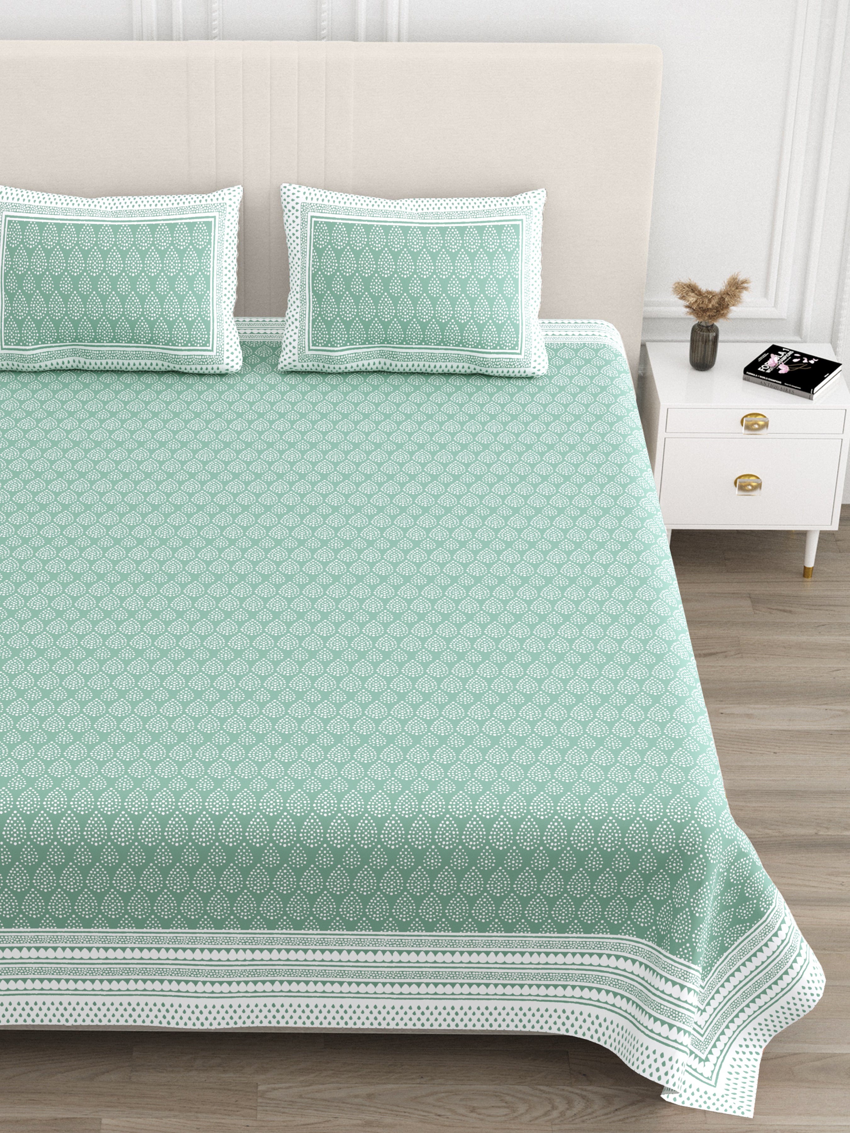 Luxe 100% Pure Cotton Printed Double Bed Bedsheet – With 2 Pillow Covers