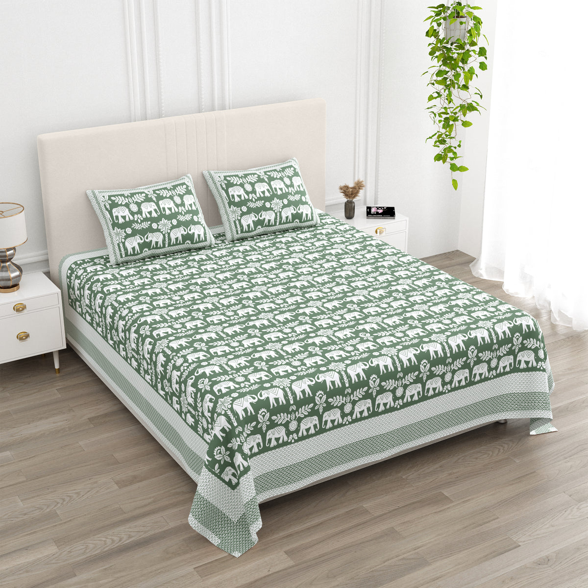 Luxe 100% Pure Cotton Printed Double Bed Bedsheet – With 2 Pillow Covers