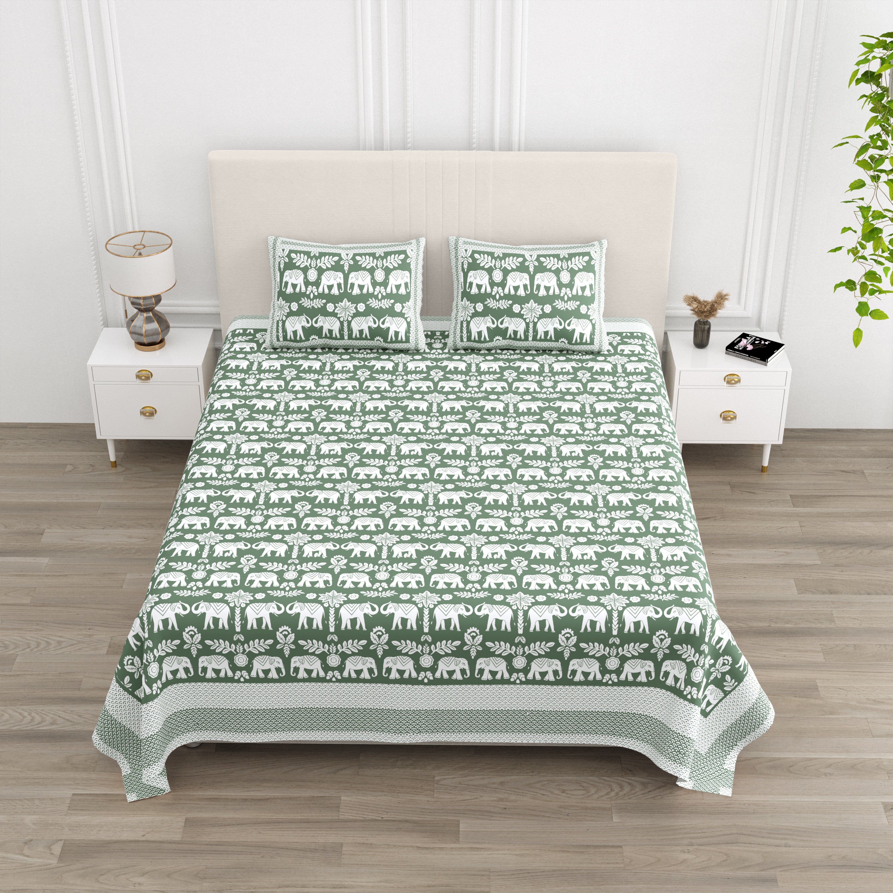 Luxe 100% Pure Cotton Printed Double Bed Bedsheet – With 2 Pillow Covers