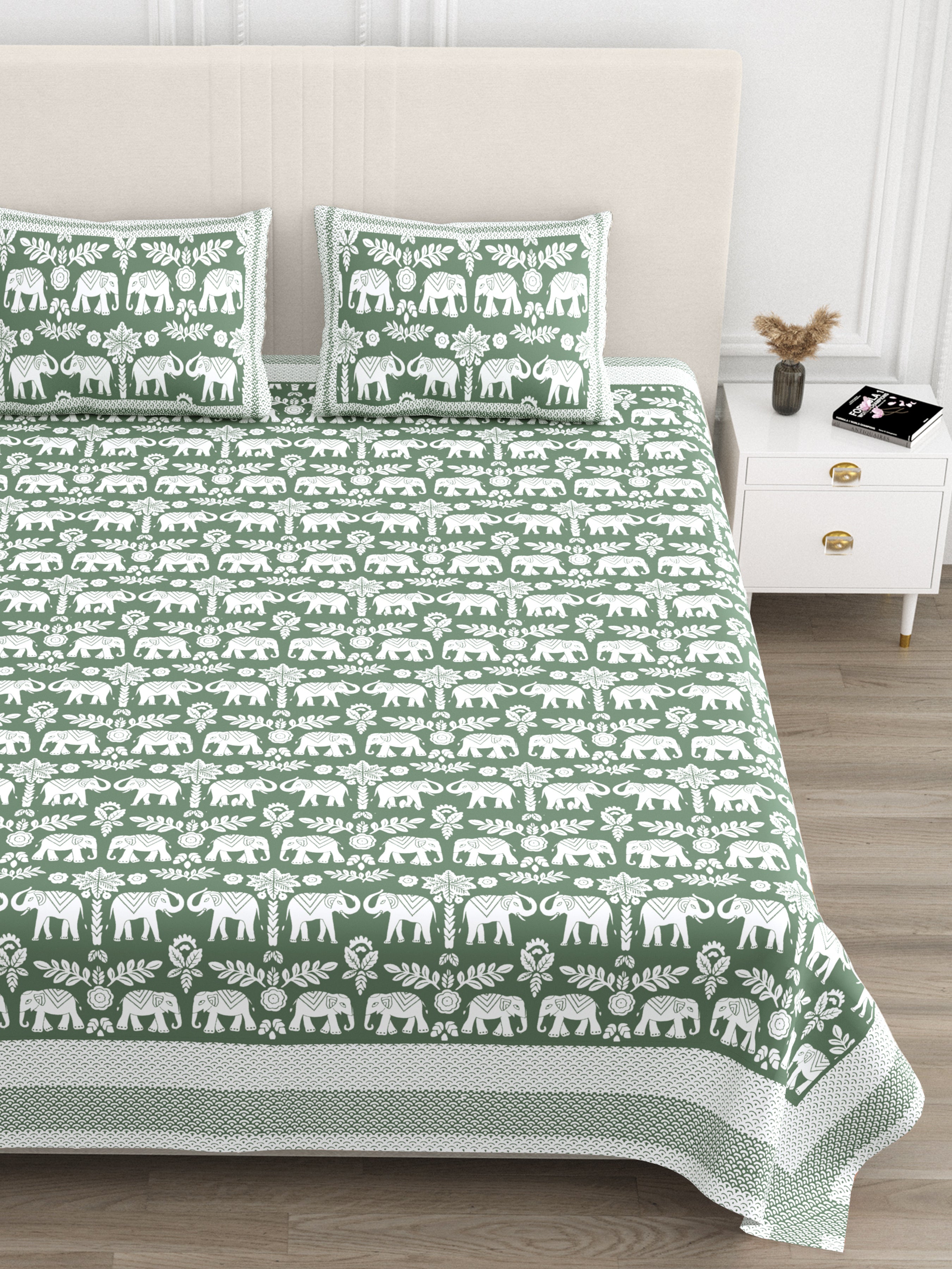 Luxe 100% Pure Cotton Printed Double Bed Bedsheet – With 2 Pillow Covers