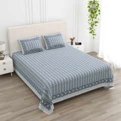 Luxe 100% Pure Cotton Printed Double Bed Bedsheet – With 2 Pillow Covers
