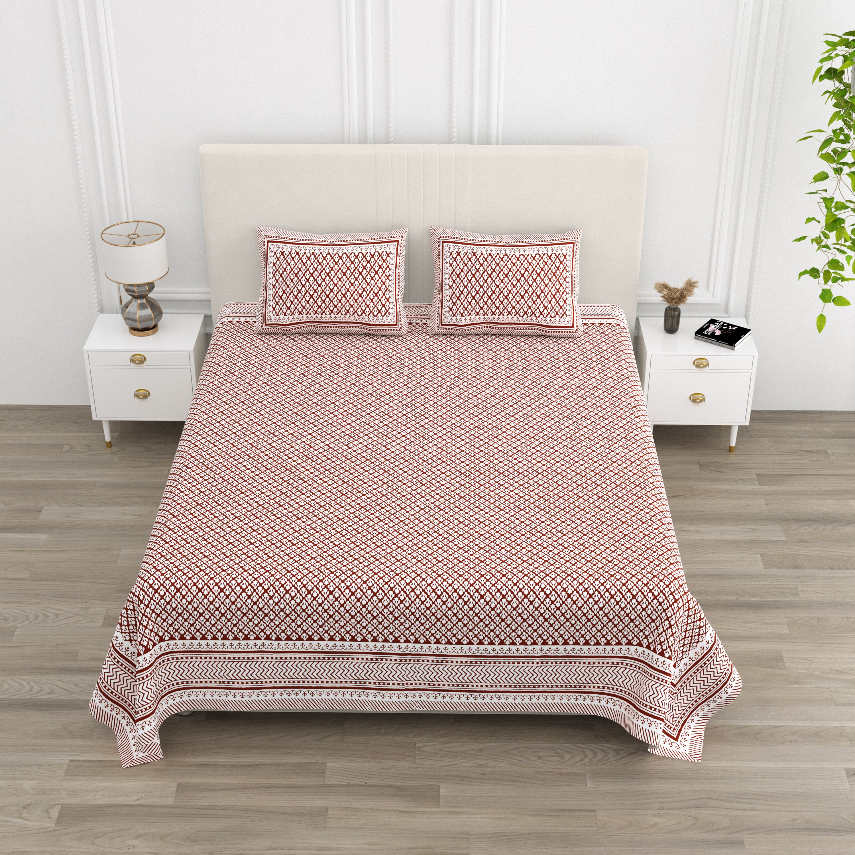 Luxe 100% Pure Cotton Printed Double Bed Bedsheet – With 2 Pillow Covers