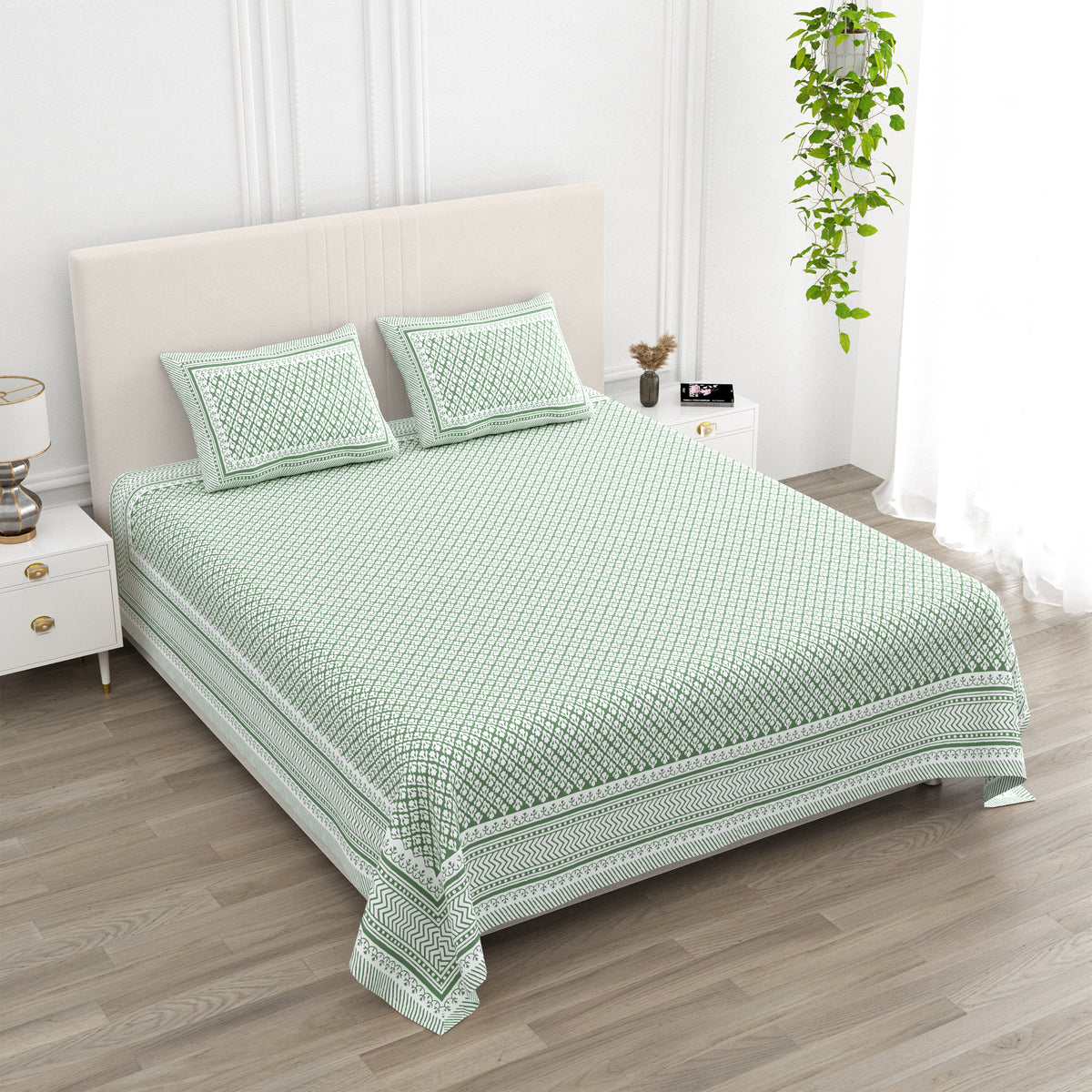 Luxe 100% Pure Cotton Printed Double Bed Bedsheet – With 2 Pillow Covers