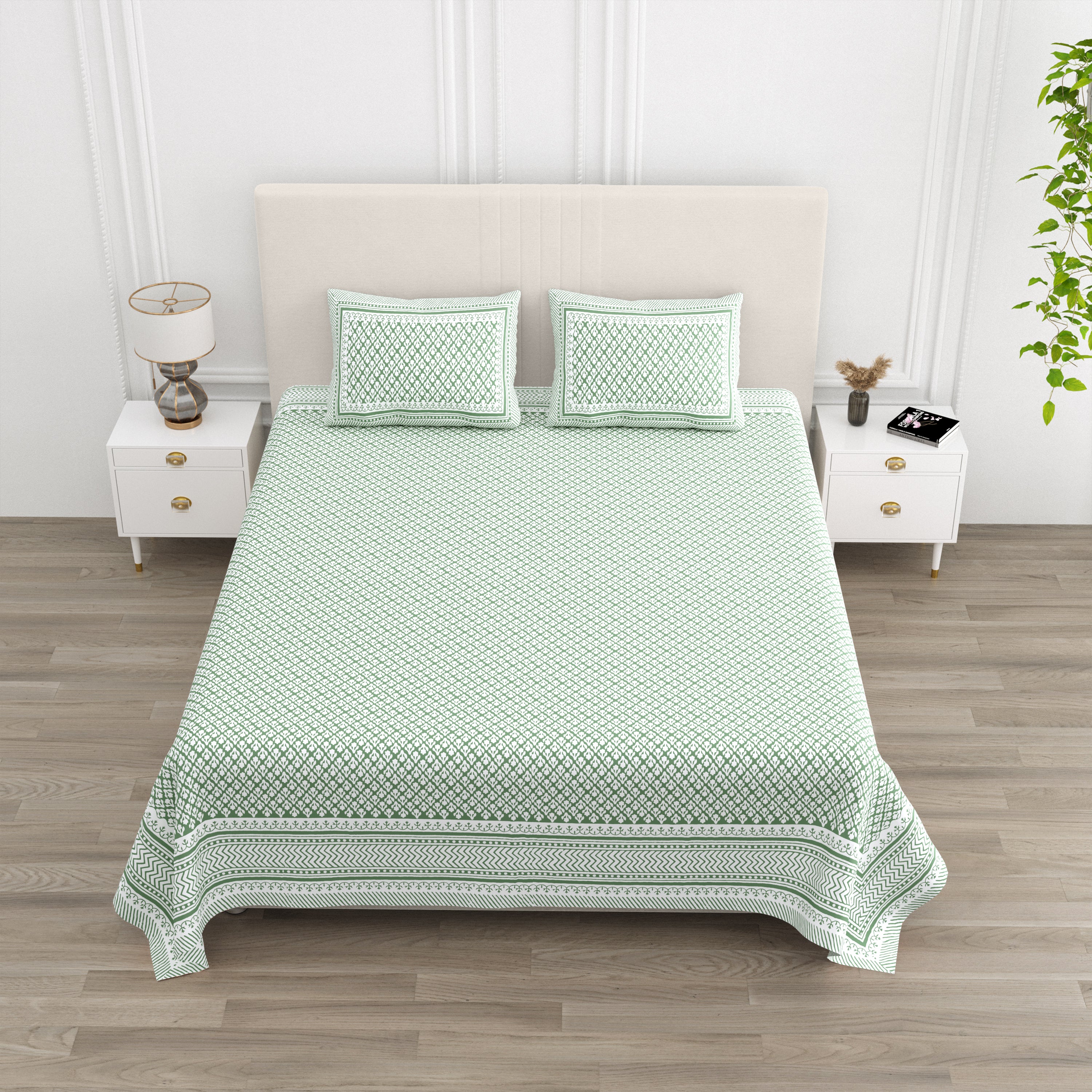 Luxe 100% Pure Cotton Printed Double Bed Bedsheet – With 2 Pillow Covers