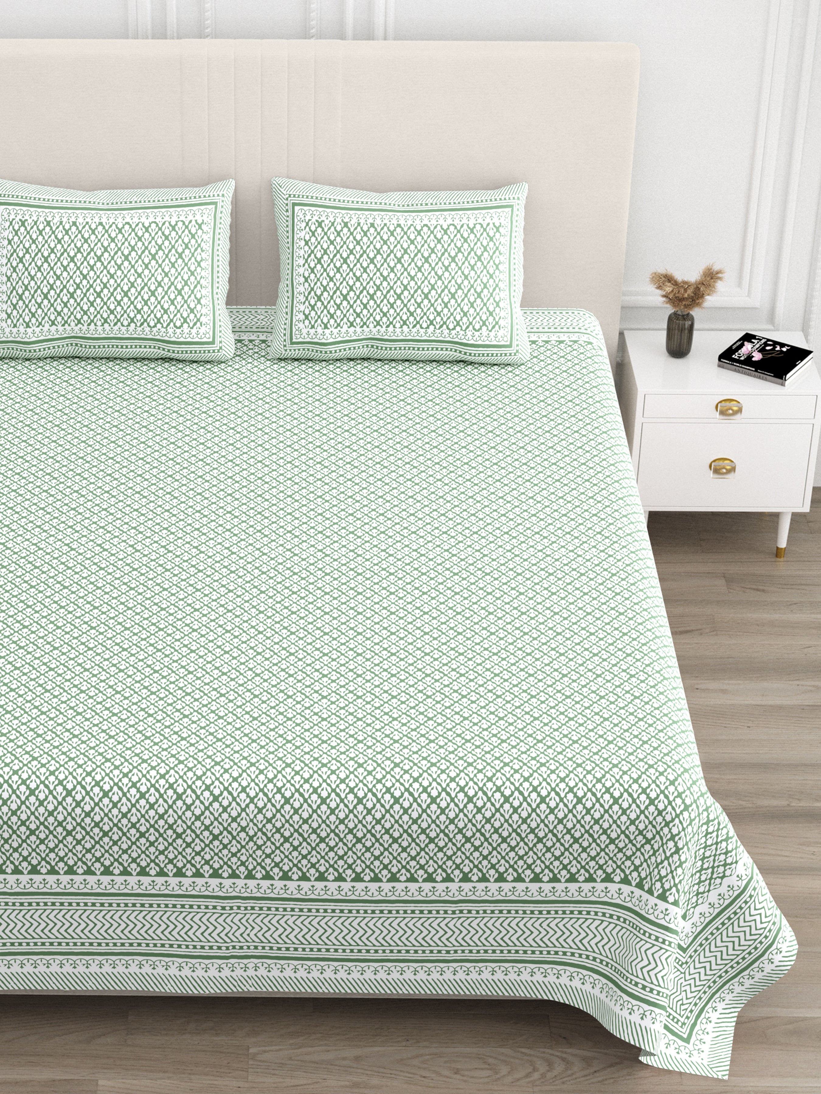 Luxe 100% Pure Cotton Printed Double Bed Bedsheet – With 2 Pillow Covers