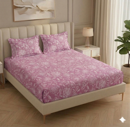 Fabicra Summer Cotton Elastic Fitted King Size Double Bed Bedsheet with 2 Pillow Covers (BOGO)