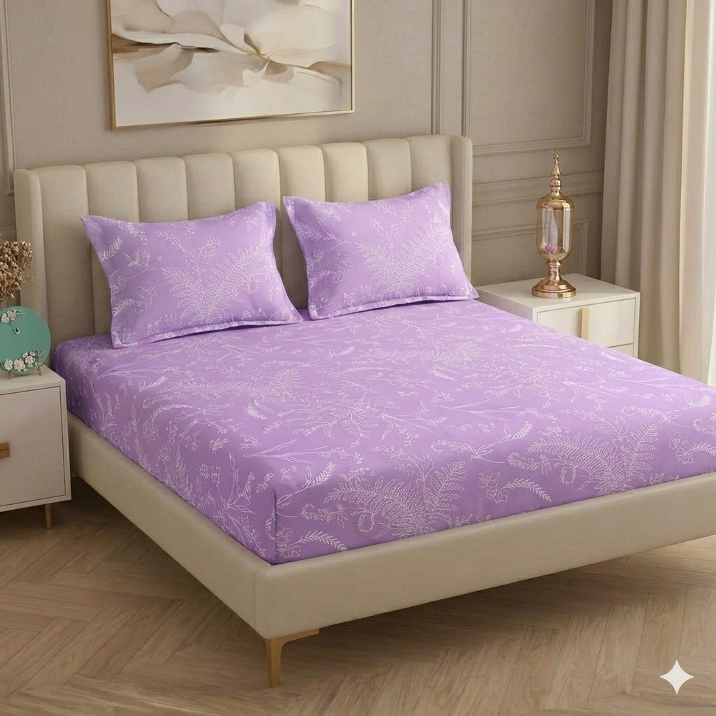 Fabicra Summer Cotton Elastic Fitted King Size Double Bed Bedsheet with 2 Pillow Covers (New)