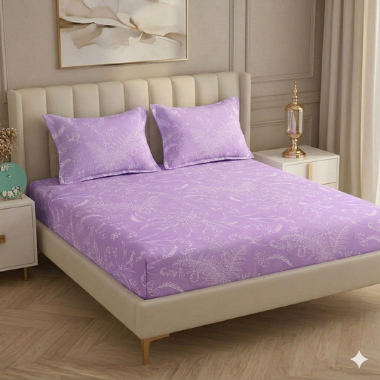 Fabicra Summer Cotton Elastic Fitted King Size Double Bed Bedsheet with 2 Pillow Covers (New)