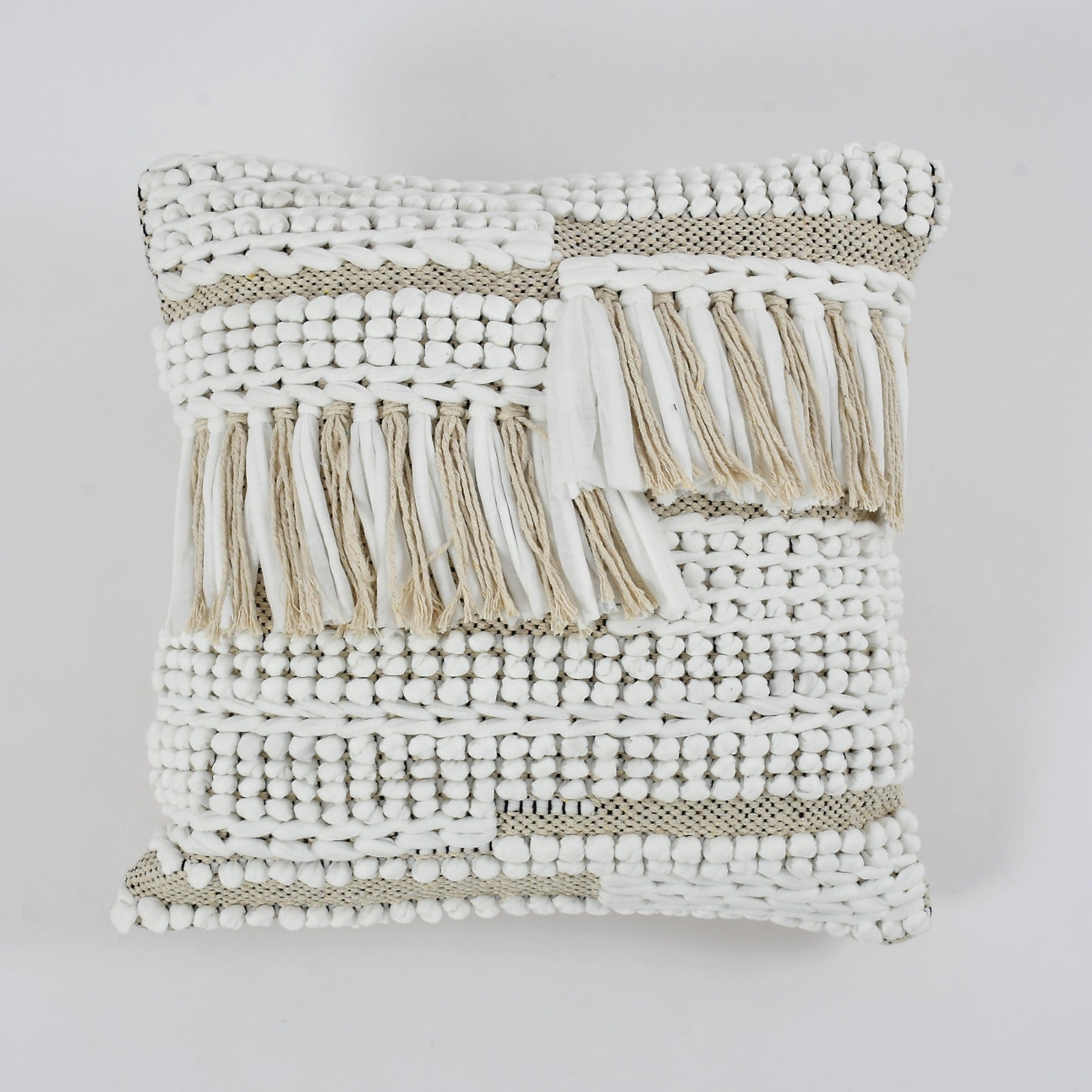 Bohemian Beige Hand Crafted Cushion Covers 16”x 16”
