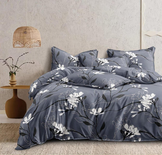 Fabicra Royal Grey Cotton Elastic Fitted King Size Double Bed Bedsheet with 2 Pillow Covers (New)