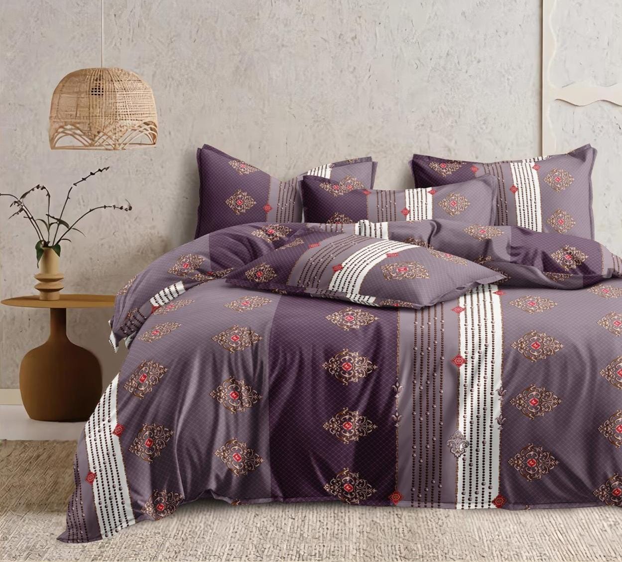 Fabicra Purple Gradient Cotton Elastic Fitted King Size Double Bed Bedsheet with 2 Pillow Covers (New)
