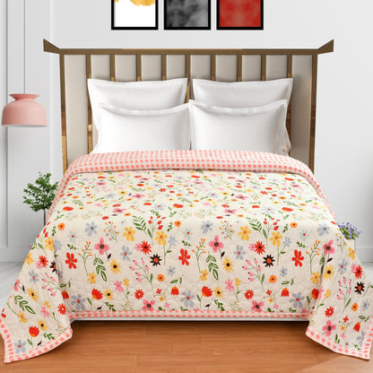 Multi Floral Summer Touch Double Bed AC Comforter/Blanket Reversible by Fabicra