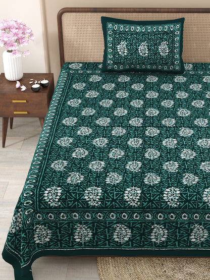 Fabicra Ethnic Dabu Printed Cotton Single Bed Bedsheet With 1 Pillow Cover