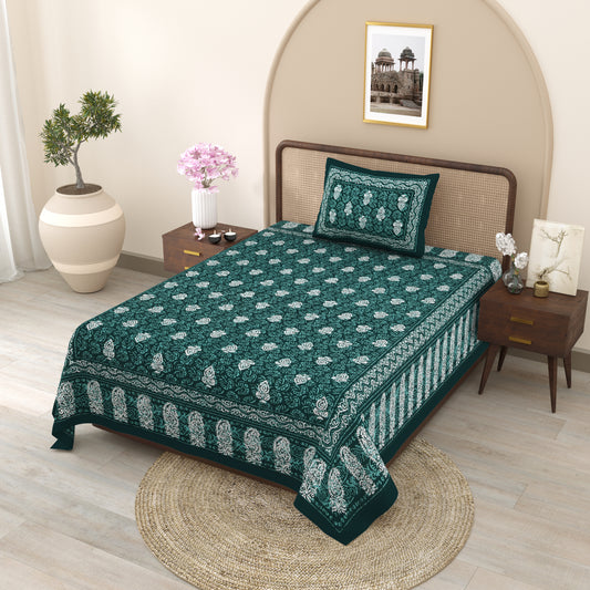 Fabicra Ethnic Dabu Printed Cotton Single Bed Bedsheet With 1 Pillow Cover