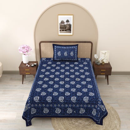 Fabicra Ethnic Dabu Printed Cotton Single Bed Bedsheet With 1 Pillow Cover