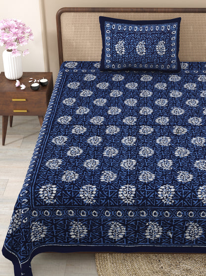 Fabicra Ethnic Dabu Printed Cotton Single Bed Bedsheet With 1 Pillow Cover