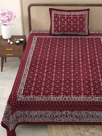 Fabicra Ethnic Dabu Printed Cotton Single Bed Bedsheet With 1 Pillow Cover