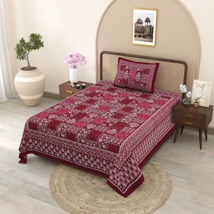 Fabicra Ethnic Dabu Printed Cotton Single Bed Bedsheet With 1 Pillow Cover