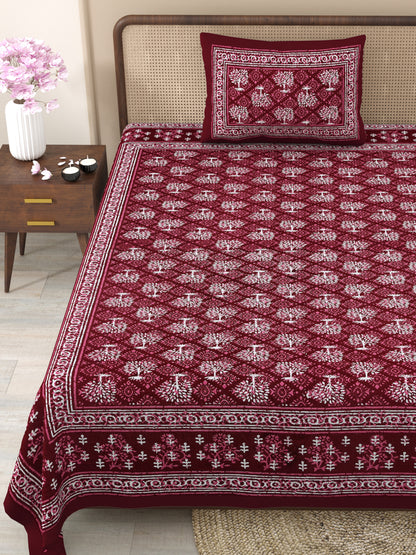 Fabicra Ethnic Dabu Printed Cotton Single Bed Bedsheet With 1 Pillow Cover