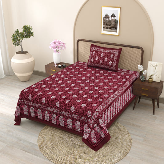 Fabicra Ethnic Dabu Printed Cotton Single Bed Bedsheet With 1 Pillow Cover