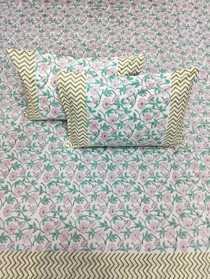 Fabicra Hand Block Printed 100% Cotton Double Bed Sheet With 2 Pillow Covers