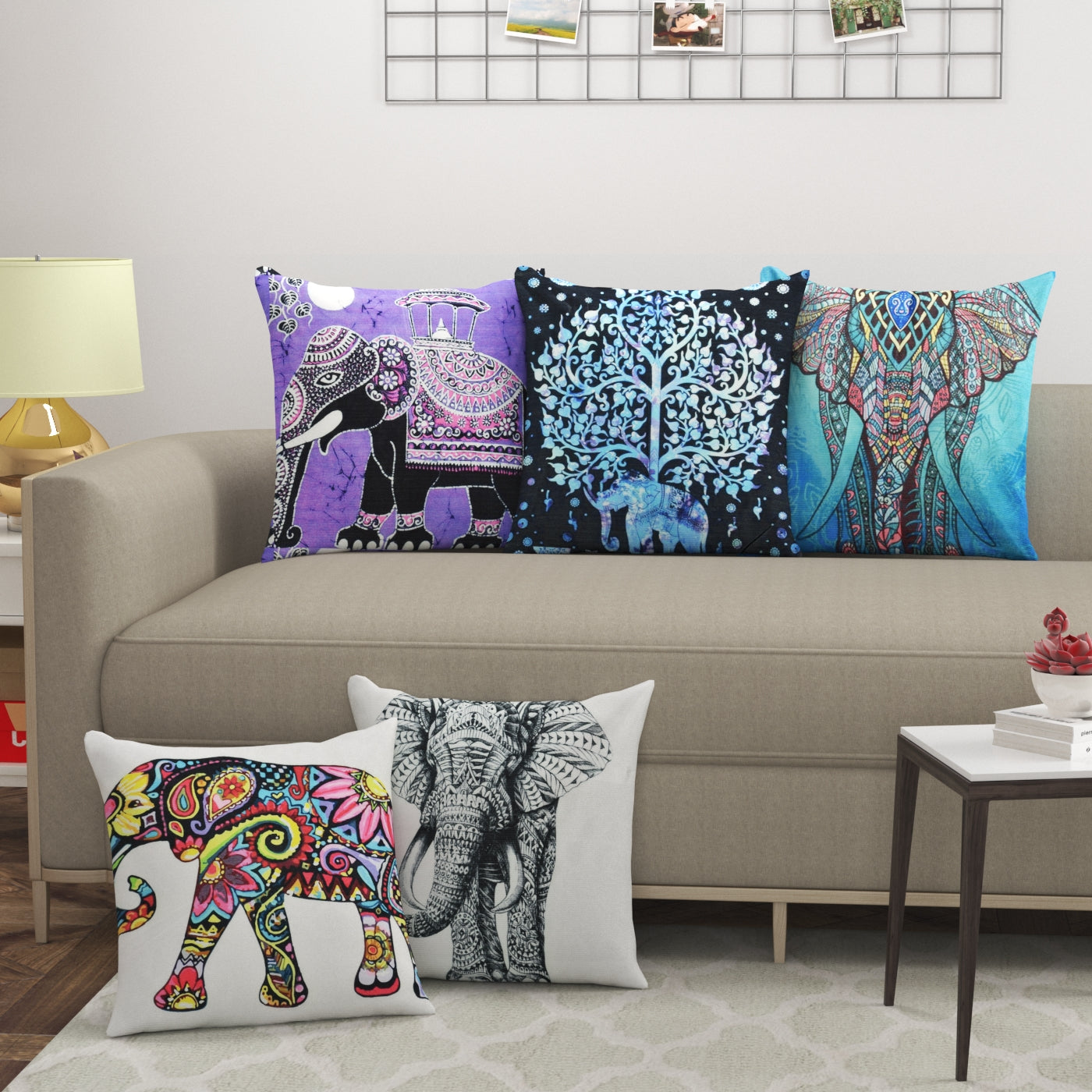 Elephant Multicolor Cushion Covers - Set Of 5