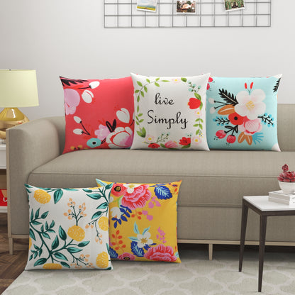 Floral Multicolor Cushion Covers - Set Of 5