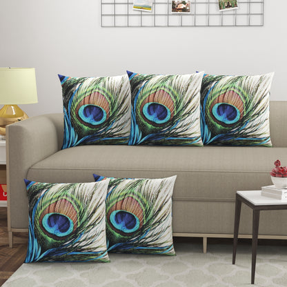 Feather Printed Cushion Covers - Set Of 5