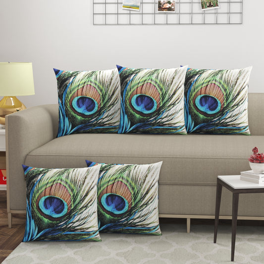 Feather Printed Cushion Covers - Set Of 5