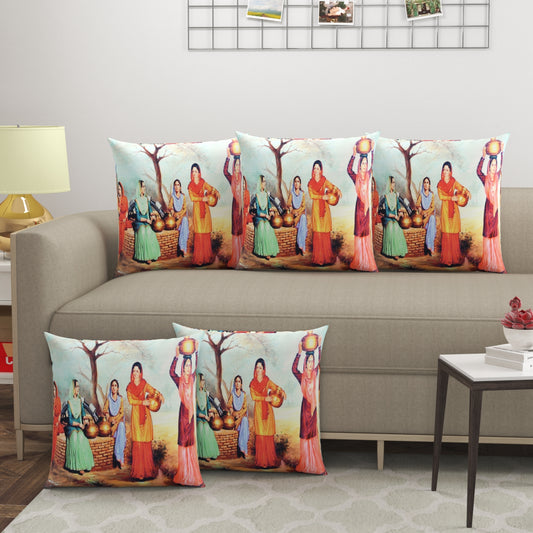 Village Art Cushion Covers - Set Of 5