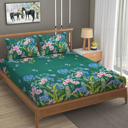 Fabicra Ultra Premium Elastic Fitted Cotton Blend King Size Double Bed Bedsheet with 2 Pillow Covers (OFFER)