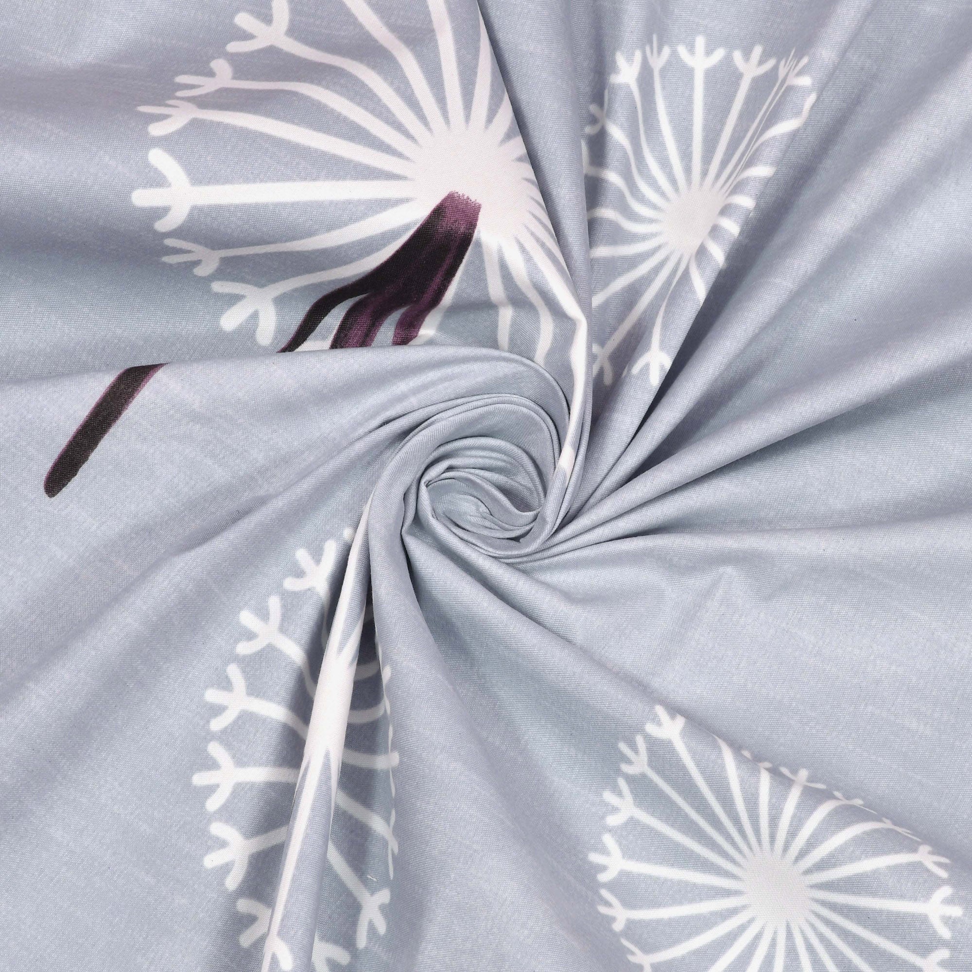 Fabicra Blue Floral Elastic Fitted Cotton Blend King Size Double Bed Bedsheet with 2 Pillow Covers