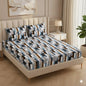 Fabicra Multicolor Elastic Fitted Cotton Blend Double Bed Bedsheets with 2 Pillow Covers