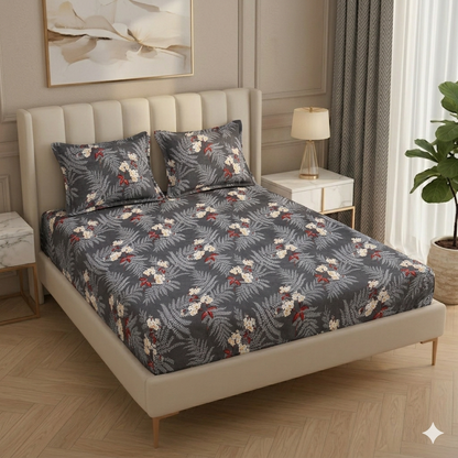 BOGO Fabicra Multicolor Elastic Fitted Cotton Blend Double Bed Bedsheets with 2 Pillow Covers