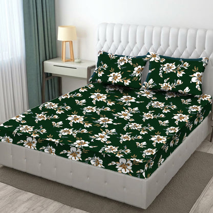 Fabicra Designer Warm Elastic Fitted King Bedsheet with 2 Pillow Covers(BOGO)