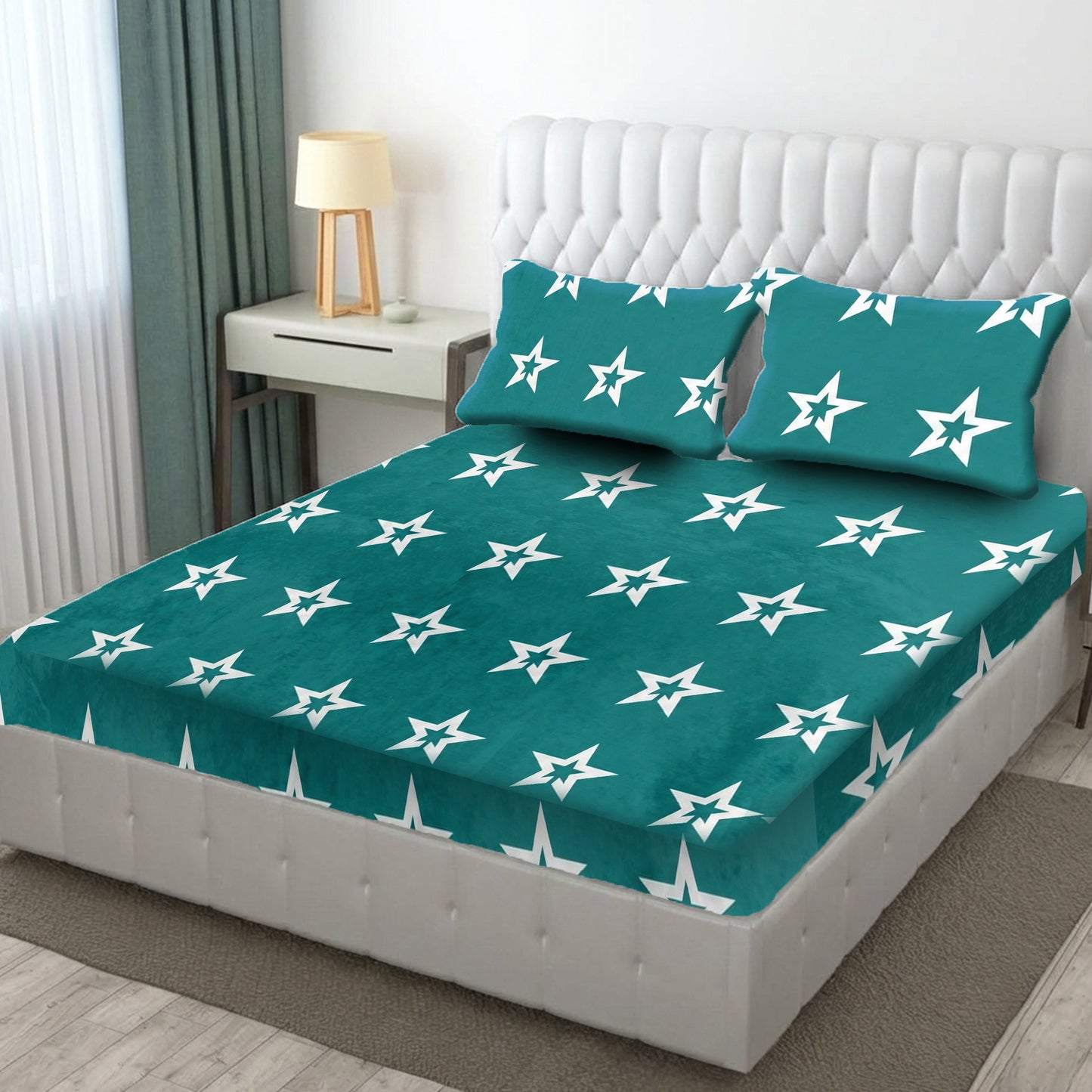 Fabicra Designer Warm Elastic Fitted King Bedsheet with 2 Pillow Covers(BOGO)