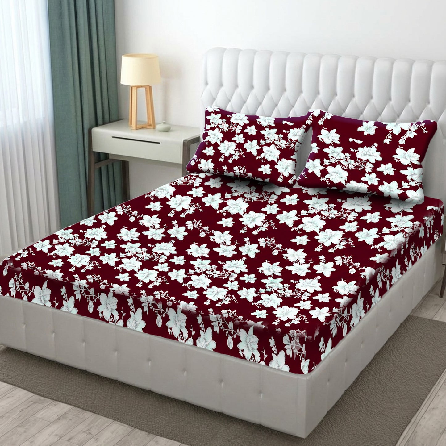 Fabicra Designer Warm Elastic Fitted King Bedsheet with 2 Pillow Covers(NEW)