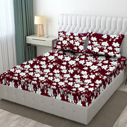 Fabicra Designer Warm Elastic Fitted King Bedsheet with 2 Pillow Covers(NEW)