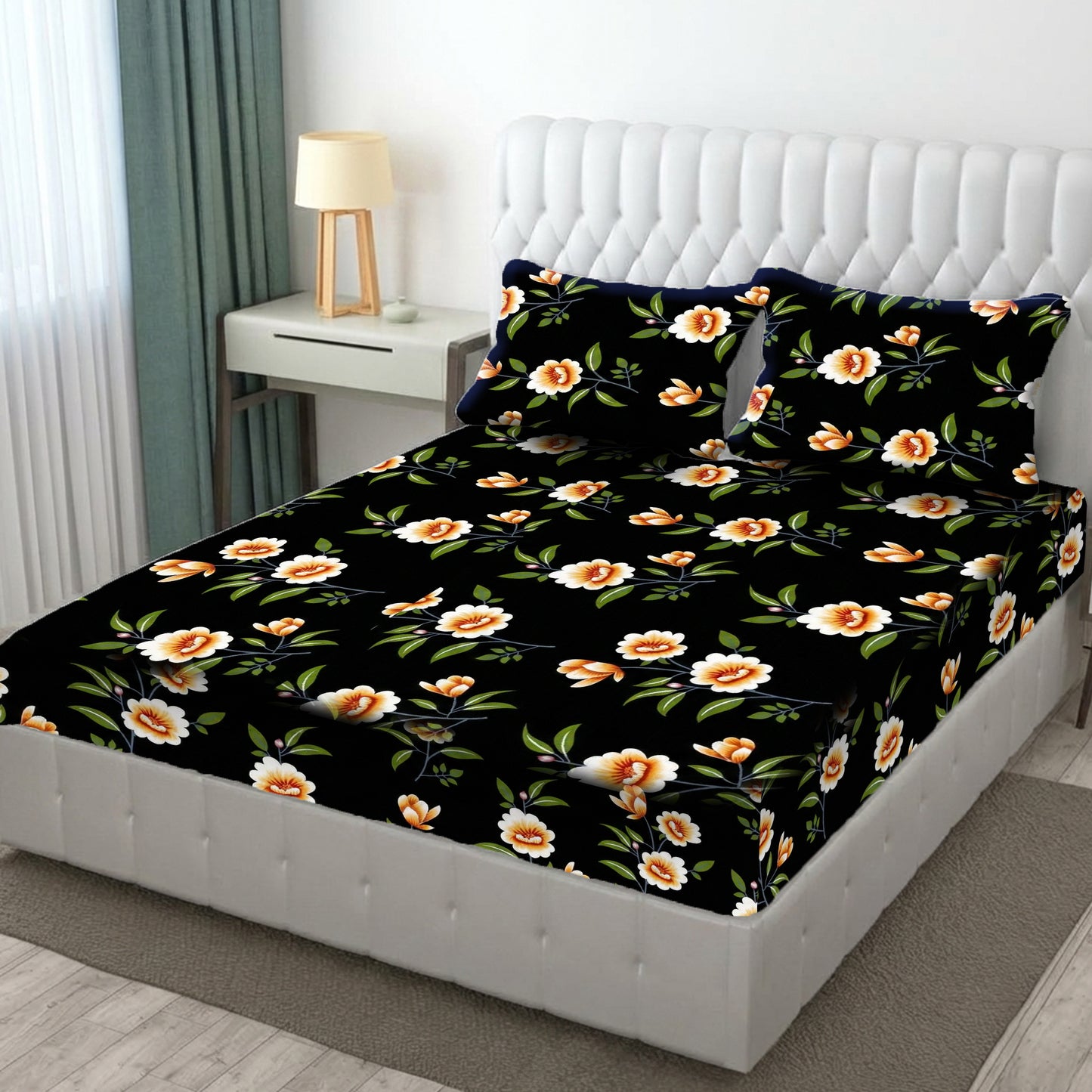 Fabicra Designer Warm Elastic Fitted King Bedsheet with 2 Pillow Covers(NEW)