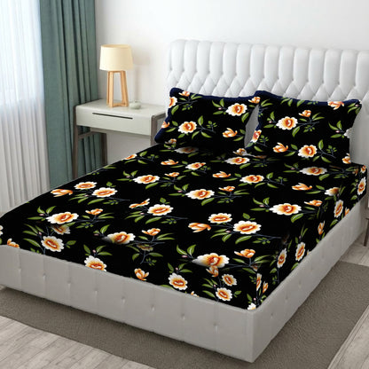 Fabicra Designer Warm Elastic Fitted King Bedsheet with 2 Pillow Covers(NEW)