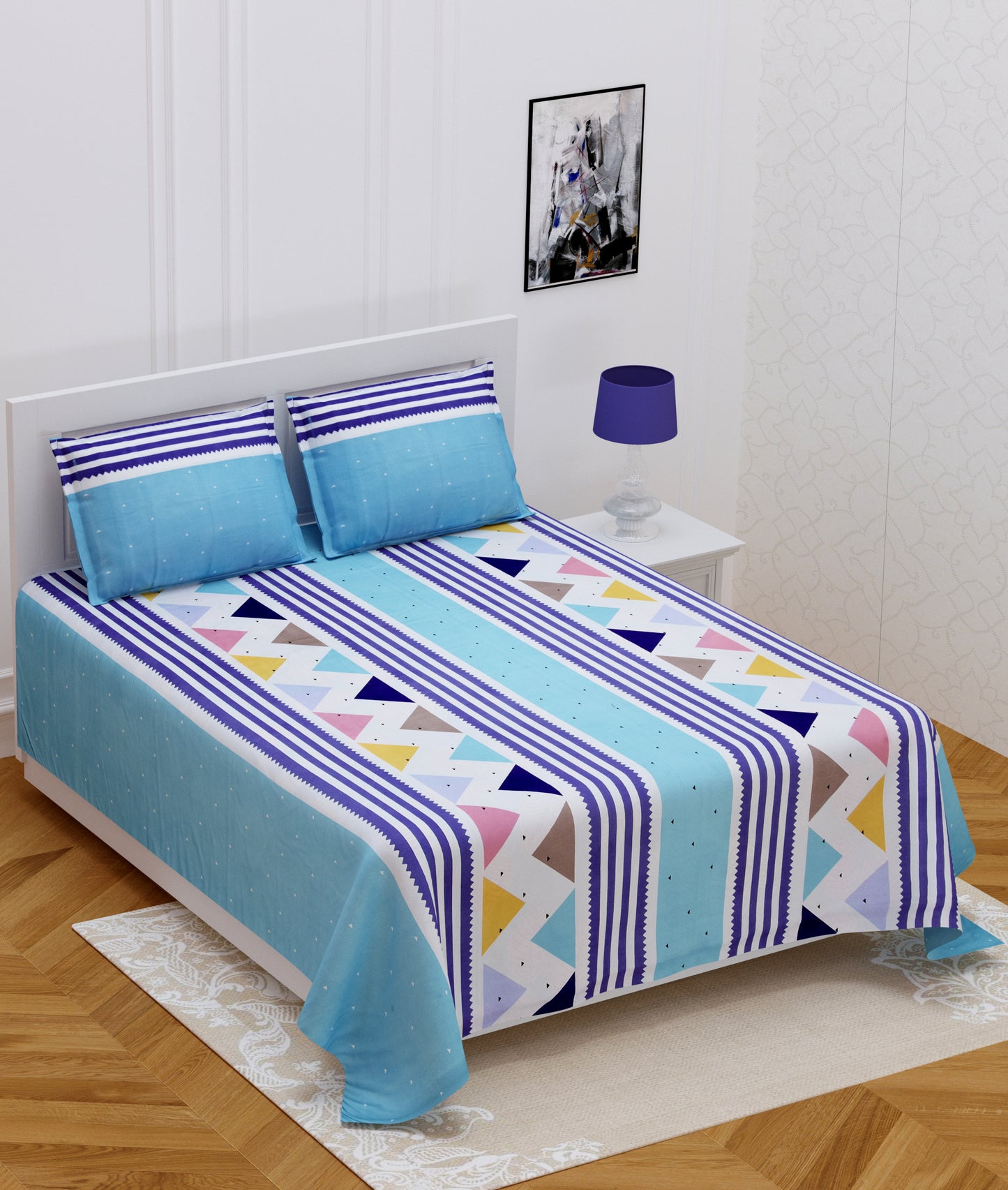 Fabicra Trendy Design Double Bed Sheet with 2 Pillow Covers