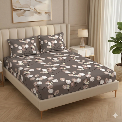 Fabicra Luxury Cotton Elastic Fitted King Size Double Bed Bedsheet with 2 Pillow Covers (New)
