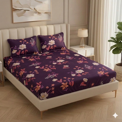 Fabicra Ultra Premium Elastic Fitted Cotton Blend King Size Double Bed Bedsheet with 2 Pillow Covers