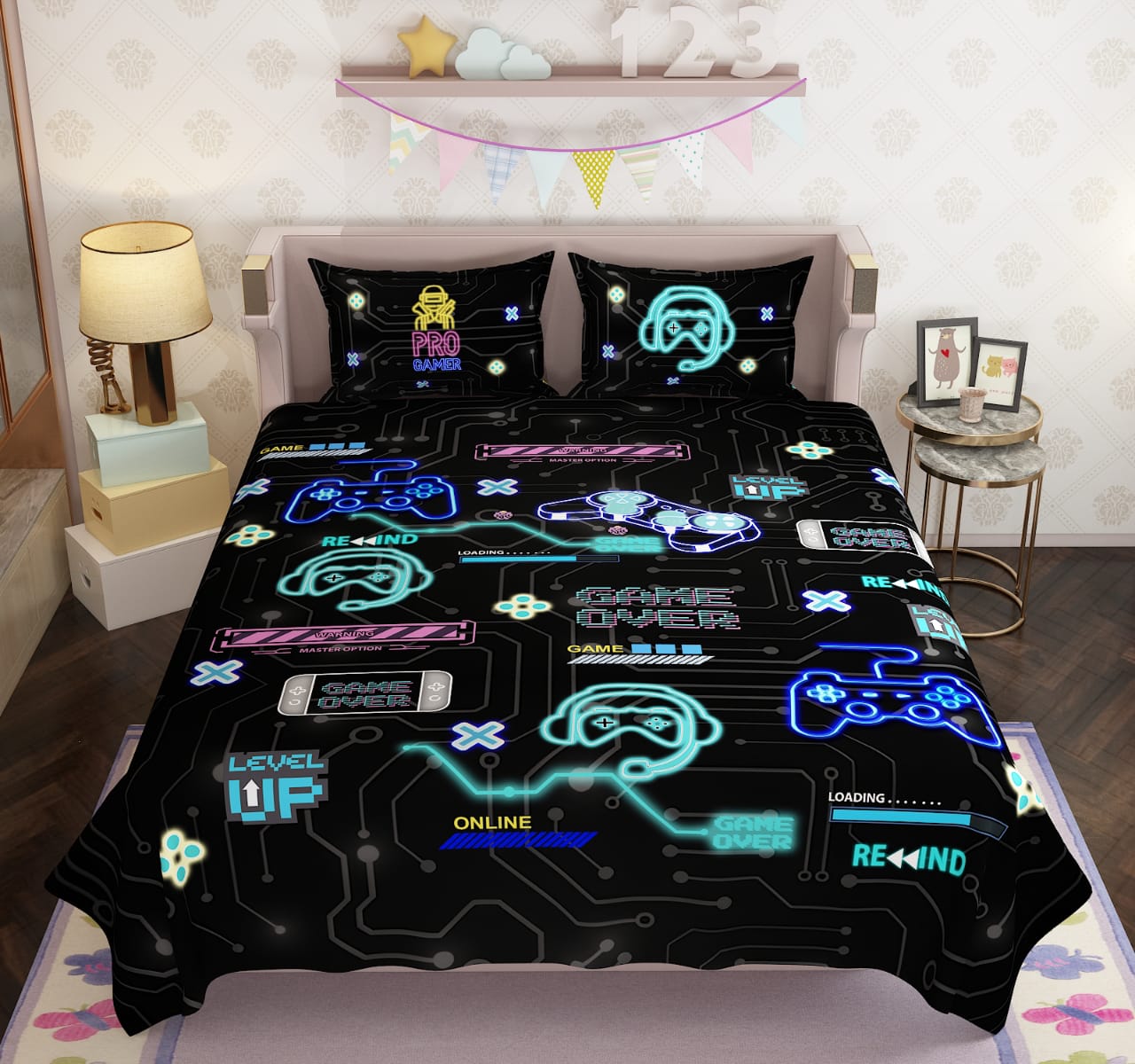 100% Cotton Kids Mermaid Double Bed Bedsheet with Pillow Covers - 250 Thread Counts