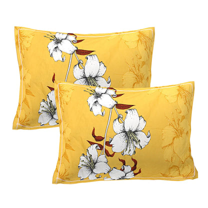 Fabicra Yellow Floral Cotton Blend Elastic Fitted King Bedsheet with 2 Pillow Covers