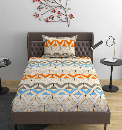 Fabicra Orange Vibe Cotton Elastic Fitted Single/King Size Double Bed Bedsheet with 2 Pillow Covers