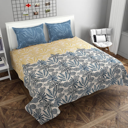 Fabicra Premium Designer Elastic Fitted 100% Cotton Double Bed Bedsheets with 2 Co-ordinated Pillow Covers